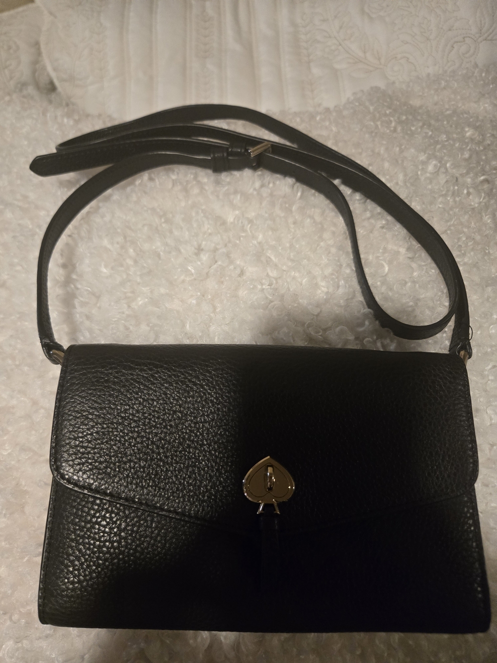 kate spade Black Pebbled Leather Crossbody with Gold Spade Lock